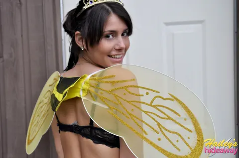 Hailey Leigh: Slim Brunette Strips Off Her Costume and Skirt to Show Her Ass – photo 6 of 12