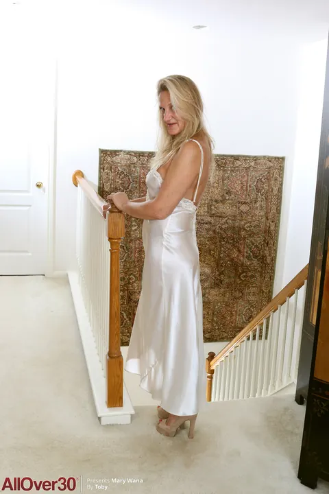 Blonde MILF with Big Tits in Panties and Heels Spreads – photo 1 of 21
