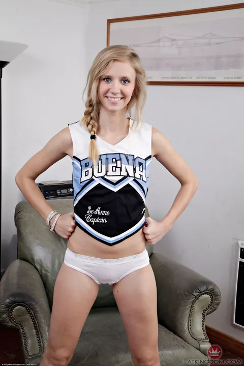 Rachel James: Petite Blonde Strips Off Her Uniform and Panties to Spread Her Shaved Pussy – photo 4 of 20
