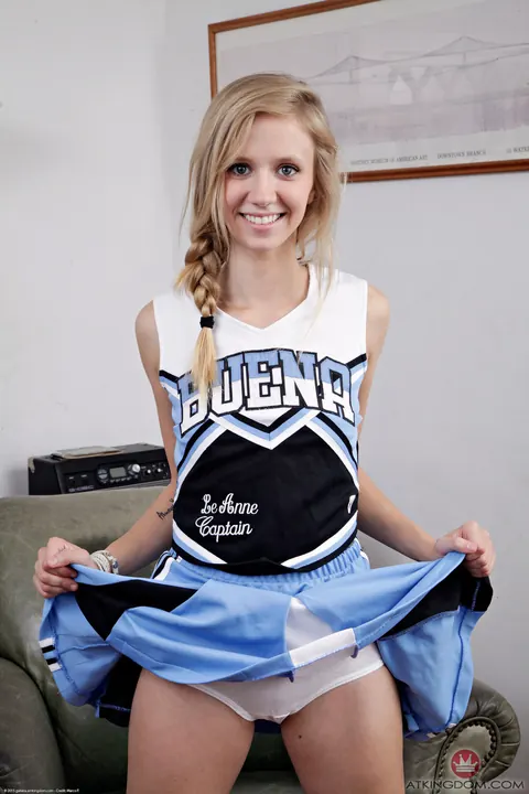 Rachel James: Petite Blonde Strips Off Her Uniform and Panties to Spread Her Shaved Pussy – photo 1 of 20