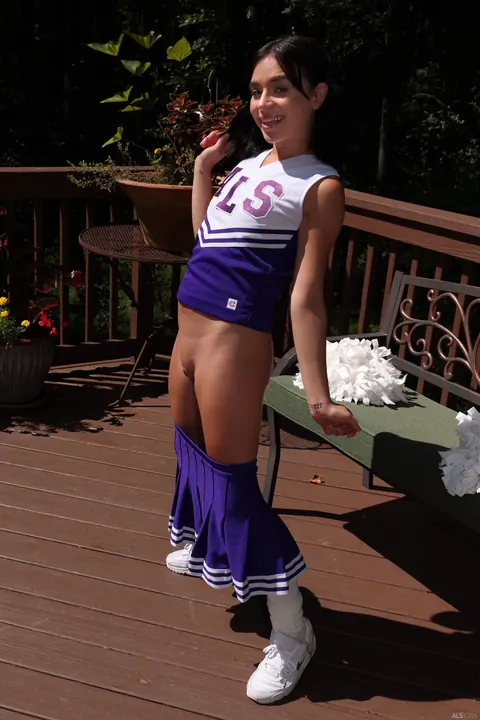 Aria Valencia: Petite Brunette in a Uniform Spreads Her Ass Outdoors – photo 6 of 21