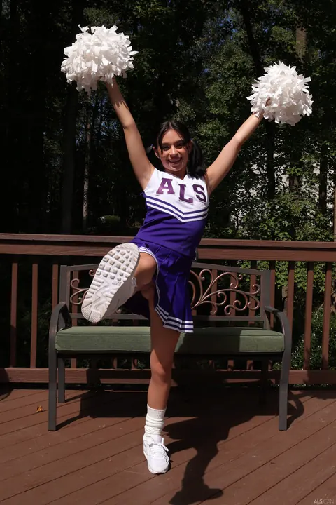 Aria Valencia: Petite Brunette in a Uniform Spreads Her Ass Outdoors – photo 2 of 21