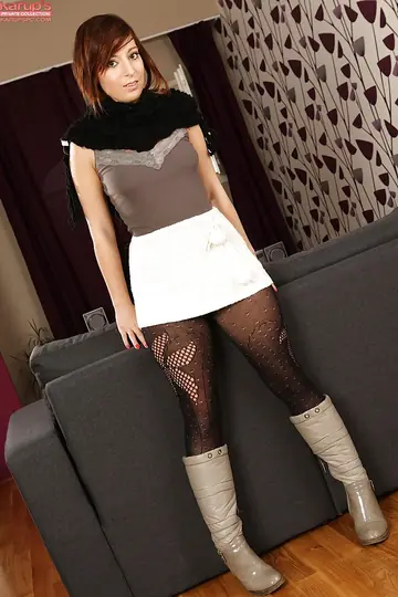 European Brunette Peels Off Her Pantyhose to Finger Her Shaved Pussy