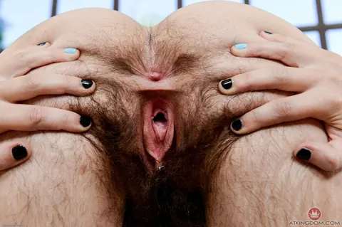 Anika Darling: Thick Brunette in Glasses Strips and Spreads Her Hairy Pussy – photo 10 of 20