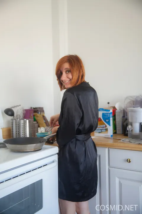 Chelsea Bell: Redhead with Big Natural Tits Strips Out of Her Satin Robe – photo 1 of 16