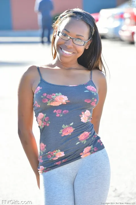 Ashton Devine: Busty Ebony Brunette in Yoga Pants Fingers Her Pussy Outdoors – photo 1 of 16