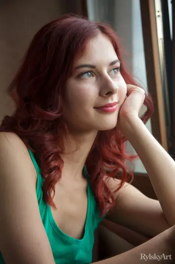 Tall Redhead Strips Off Her Green Dress and Spreads Her Pussy
