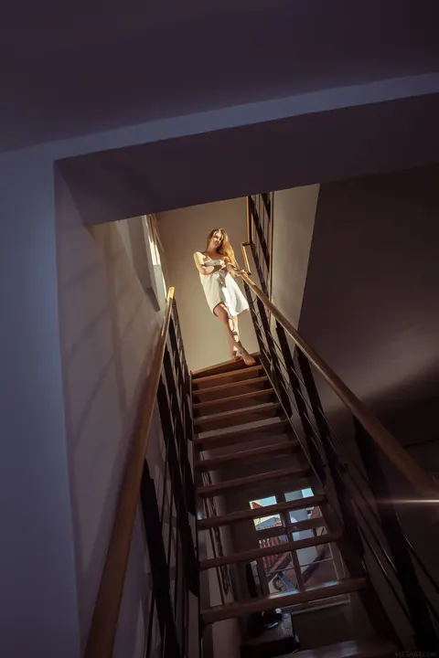 Skinny Pale Redhead Undresses and Spreads on the Stairs – photo 2 of 20