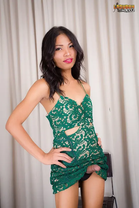 Asian Trans Woman Pulls Down Her Panties and Frees Her Cock – photo 5 of 16
