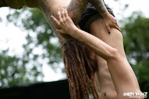 Busty Tattooed PAWG Bound Outdoors and Sucks Cock – photo 11 of 16