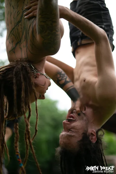 Busty Tattooed PAWG Bound Outdoors and Sucks Cock – photo 4 of 16