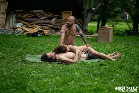 Busty Tattooed PAWG Bound Outdoors and Sucks Cock – photo 16 of 16