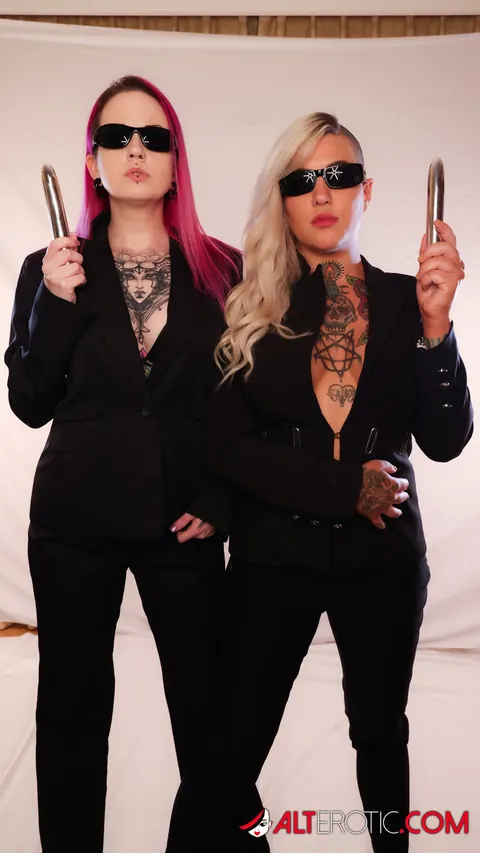 Misha Montana: Three Tattooed Brunettes in Costumes Share a Dildo Threesome – photo 8 of 16