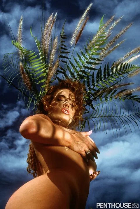 Sandi Korn: Tanned Curly Brunette with Big Tits Spreads Outdoors – photo 14 of 16