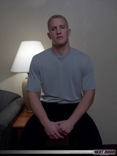 Blonde Guy Strips Nude and Strokes His Hard Cock – photo 12 of 21
