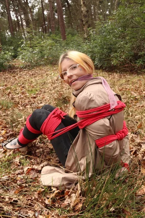 Redhead in Glasses Bound and Cleave Gagged in the Forest – photo 14 of 16