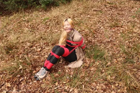 Redhead in Glasses Bound and Cleave Gagged in the Forest – photo 13 of 16