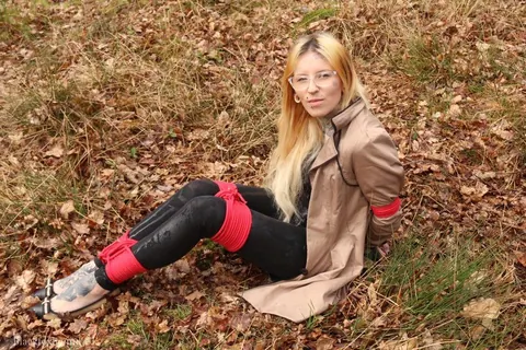 Redhead in Glasses Bound and Cleave Gagged in the Forest – photo 3 of 16