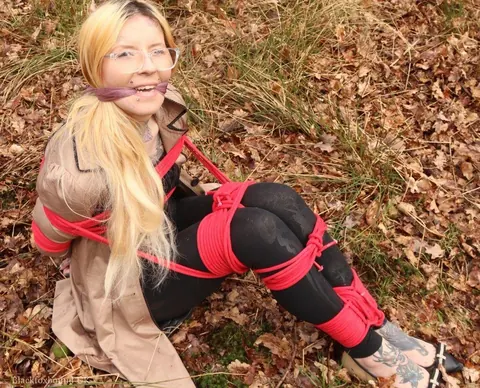 Redhead in Glasses Bound and Cleave Gagged in the Forest – photo 15 of 16