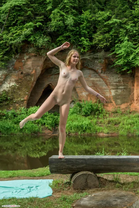 Petite European Blonde Poses Nude Outdoors – photo 18 of 20