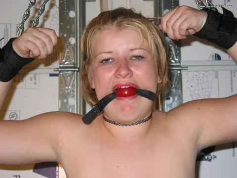 Bound Blonde with Big Tits Ball Gagged and Strained – photo 13 of 16