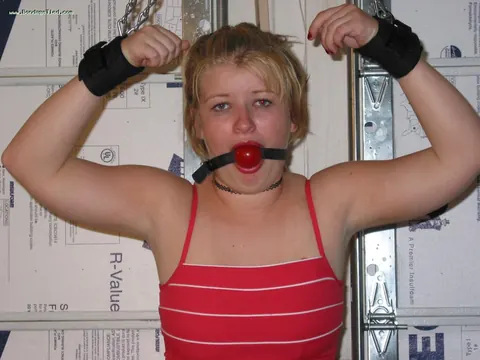 Bound Blonde with Big Tits Ball Gagged and Strained – photo 6 of 16