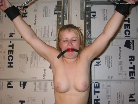 Bound Blonde with Big Tits Ball Gagged and Strained – photo 14 of 16