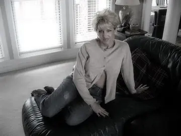 Blonde MILF in Jeans Shows Her Hairy Pussy and Swallows Cum