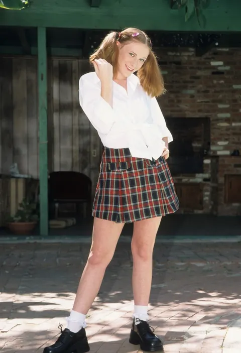 Allison Wyte: Redhead in Pigtails Strips Out of Her Uniform Skirt Outdoors – photo 9 of 20