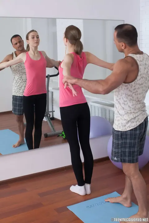 Alice Marshall: Pale Brunette in Panties Fucks Her Trainer on a Yoga Mat – photo 4 of 14