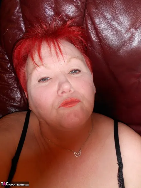 Valgasmic Exposed: Redhead BBW Spreads Her Shaved Pussy in Fishnet Stockings – photo 4 of 20