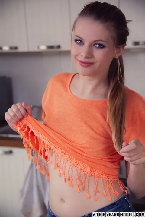 Sophie Sparks: Blonde Undresses Out of Her Shorts in the Kitchen – photo 2 of 10