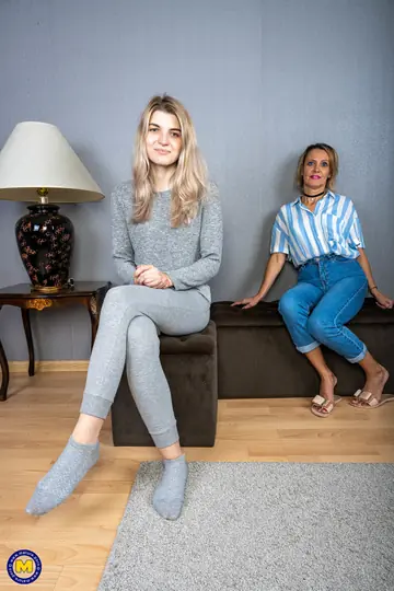 Tall Blonde in Jeans Gets Fingered and Eaten Out by MILF