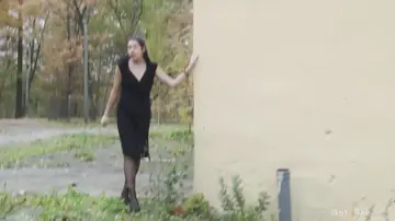 Diana Sweet – Brunette in Stockings and Skirt Squats to Piss in Public