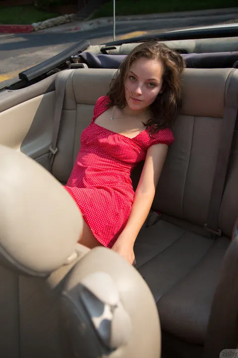 Penelope Jones: Petite Slim Brunette Flashes Her Tits in a Short Skirt Outdoors – photo 9 of 11