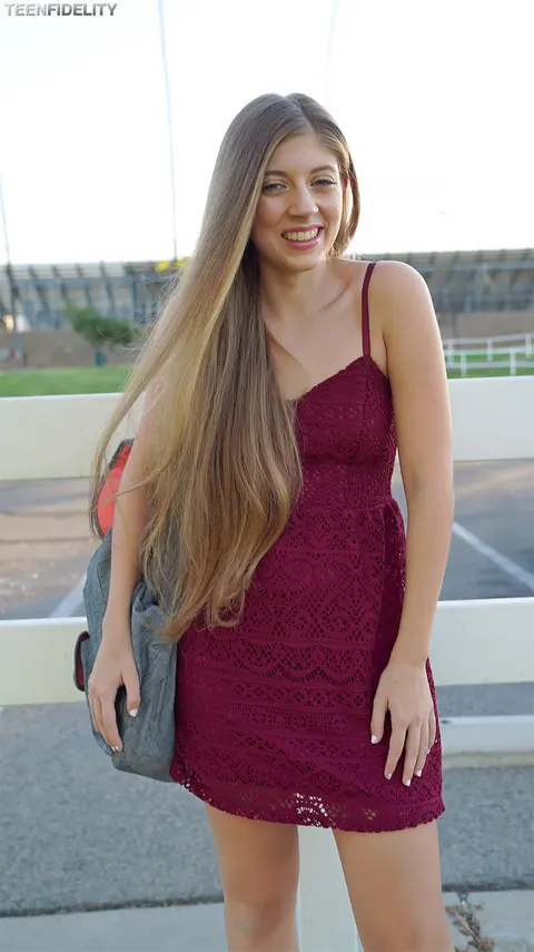 Alyce Anderson: Petite Brunette Lets Her Dress Fall Outdoors – photo 9 of 17
