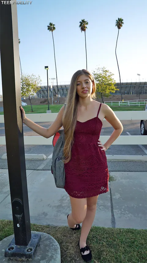 Alyce Anderson: Petite Brunette Lets Her Dress Fall Outdoors – photo 10 of 17