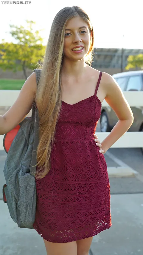 Alyce Anderson: Petite Brunette Lets Her Dress Fall Outdoors – photo 13 of 17