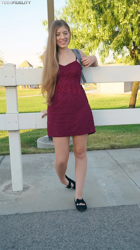Alyce Anderson: Petite Brunette Lets Her Dress Fall Outdoors – photo 3 of 17