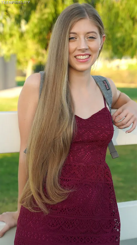 Alyce Anderson: Petite Brunette Lets Her Dress Fall Outdoors – photo 4 of 17