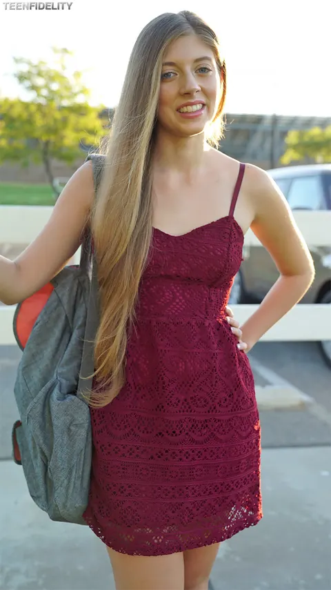 Alyce Anderson: Petite Brunette Lets Her Dress Fall Outdoors – photo 12 of 17
