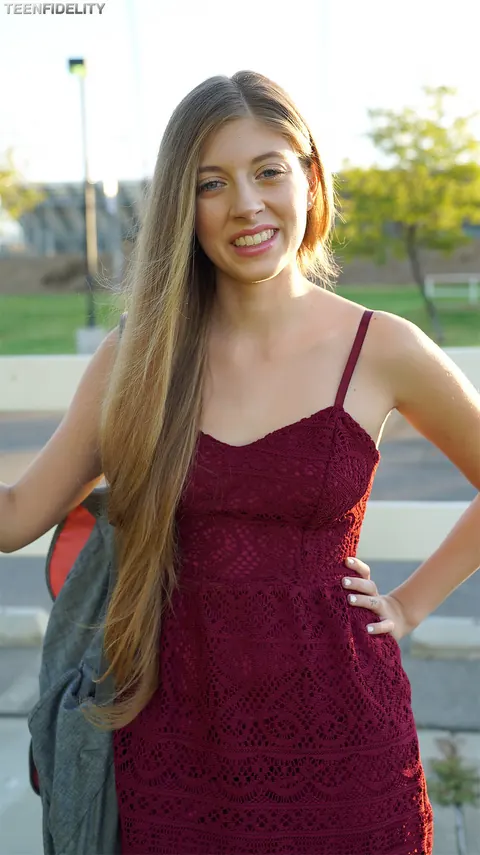 Alyce Anderson: Petite Brunette Lets Her Dress Fall Outdoors – photo 11 of 17