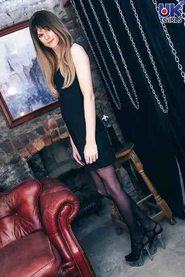 British Trans Woman in Stockings Masturbates with a Dildo