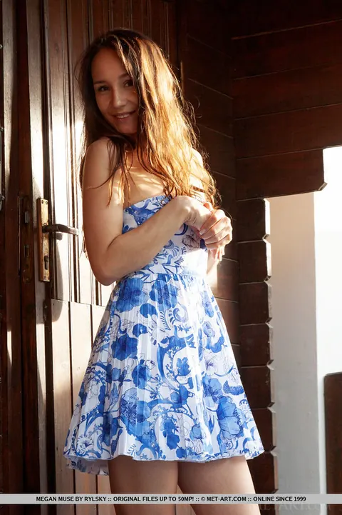 Megan Muse: Slim European Brunette Strips Out of Her Dress Outdoors – photo 1 of 18