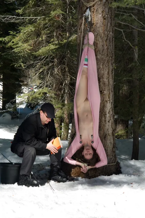 Amber Keen & Dia Zerva: Mature Brunette MILF Bound in Rope Bondage Outdoors – photo 10 of 20