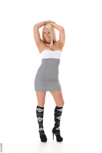 Thick Blonde MILF in Socks and Heels Spreads Wide