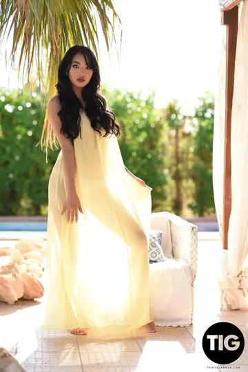 Slim Curly British Asian Sheds Her Sheer Dress Poolside