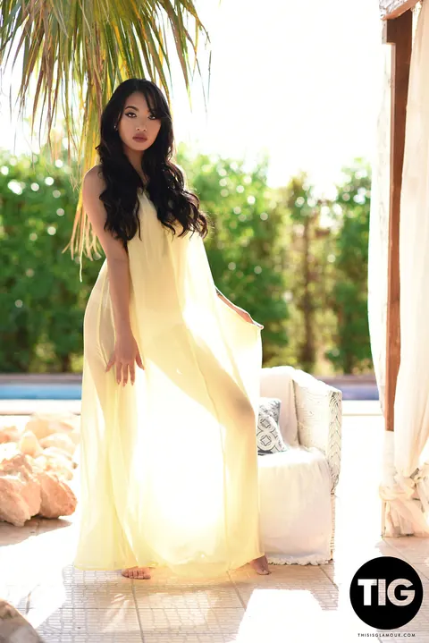 Slim Curly British Asian Sheds Her Sheer Dress Poolside – photo 1 of 21