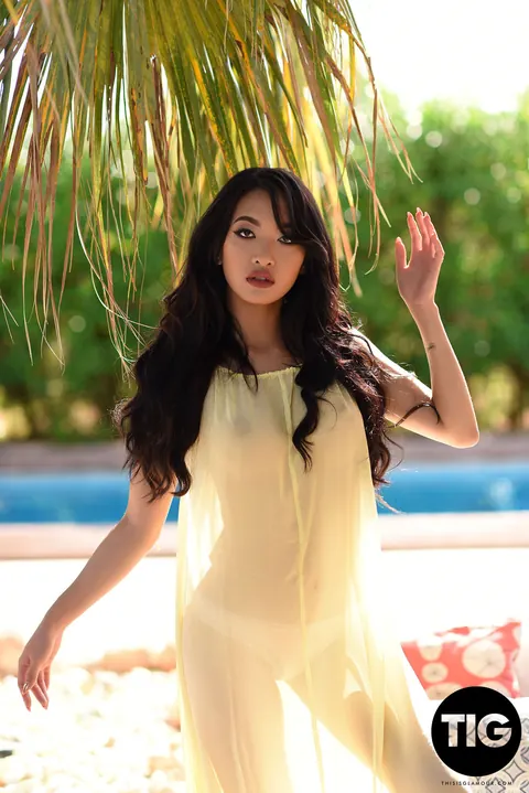 Slim Curly British Asian Sheds Her Sheer Dress Poolside – photo 2 of 21
