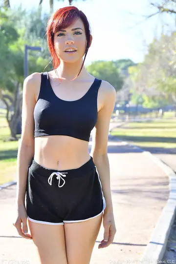 Sabina Rouge – Skinny Redhead Strips Out of Her Shorts for Nude Yoga Outdoors